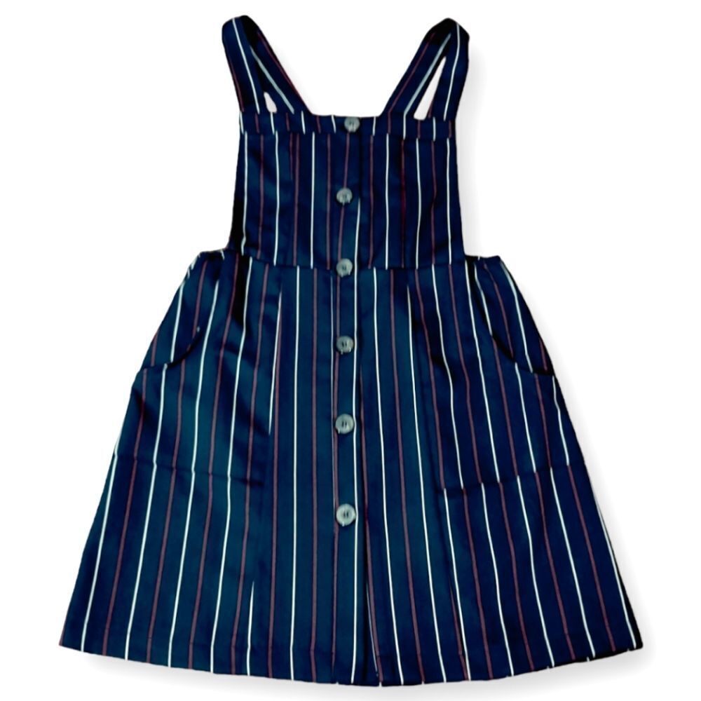 Urban Romantics Pinstripe Deep Navy Stripped Pinafore Overall Dress Small